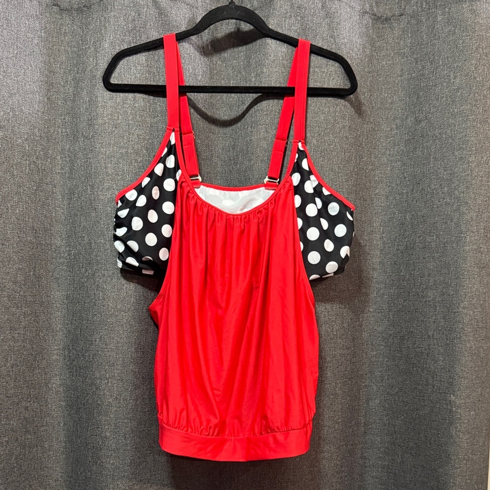 Red and Black Polka Dot Tankini Swimsuit